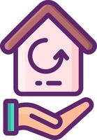 Hand holding house with arrow pointing up and a hand holding a house with a arrow pointing down vector