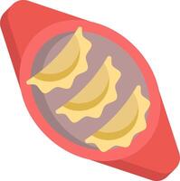 A bowl of dumplings with a red handle vector