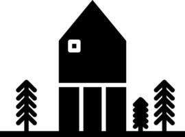 A black and white illustration of a house with trees vector