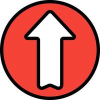 A red and white arrow pointing up in a circle vector