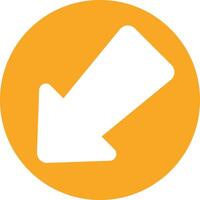 A white arrow pointing down in an orange circle vector