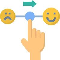 A hand pointing to a smiley face with an arrow pointing to the left vector