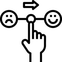 A hand pointing to a smiley face and an arrow pointing to the right vector