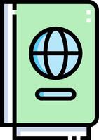 A green book with a globe on it vector