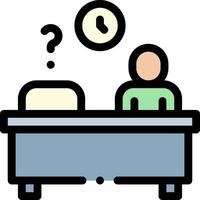 A man sitting at a desk with a clock above it vector