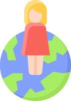 A woman standing on the earth with a globe vector