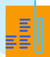 A blue and orange icon with a pencil and paper vector