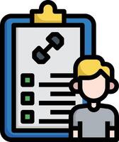 A man is standing in front of a clipboard with a barbell vector