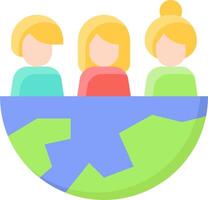 Three people are sitting on a globe vector