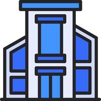 A building icon with a blue and white background vector