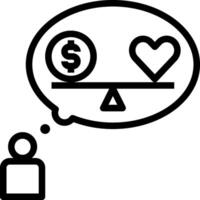 A person is thinking about money and a heart vector