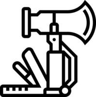 A black and white drawing of a hammer and a tool vector