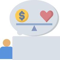 A person is balancing a coin and a heart on a scale vector