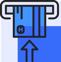 A blue and white icon with a blue and white arrow pointing up vector