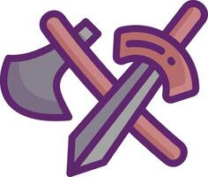 Two crossed swords and an axe icon vector
