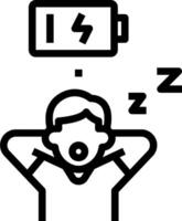A man is sleeping with his head on his chest and a battery icon above him vector