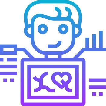 un robot con un corazón y un computadora vector