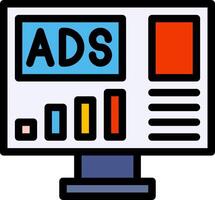 Ads on a computer monitor with a bar chart vector