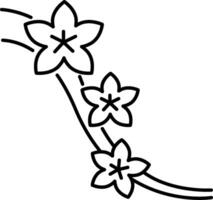 A black and white drawing of a branch with flowers vector