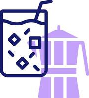 A glass of water with a straw and a coffee maker vector