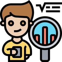 Man holding a magnifying glass icon vector