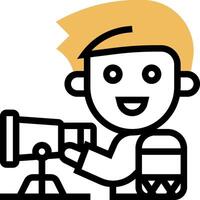 A cartoon boy looking through a telescope vector