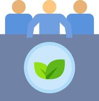 A group of people sitting around a table with a green leaf vector