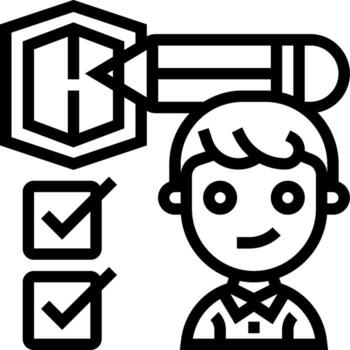 un negro y blanco imagen de un hombre con un lápiz y cheque marcas vector