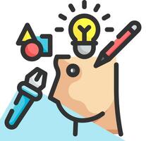 Illustration of a person with a light bulb and other tools vector