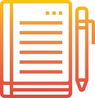 A pen and paper icon with a yellow and orange background vector