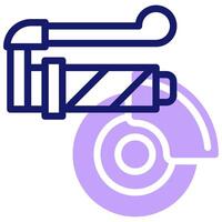 A purple and white icon of a tool and a wheel vector