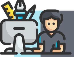 A man is sitting at a computer with a computer mouse and other tools vector