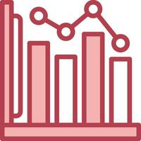 A red bar chart icon with a line vector