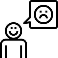 A man is talking to a speech bubble with a sad face vector