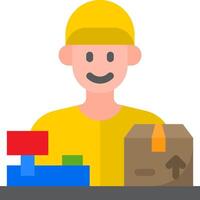 A man in a yellow hard hat is holding a box and a forklift vector