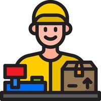 A man in a yellow hat is holding a box and a package vector