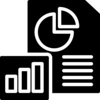 A black and white icon of a document and a pie chart vector