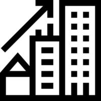 A black and white image of a building with a arrow pointing up vector