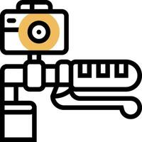A camera with a lens and a tripod vector