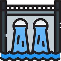 A blue and white icon of two water towers vector