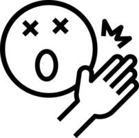 A black and white icon of a hand with a smiley face vector