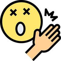 A hand is holding a yellow emoticion vector