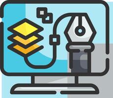 A computer with a pen and a yellow folder vector