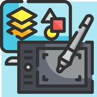 A pen and a computer with a yellow and black icon vector