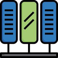 A blue and green rack with three servers vector