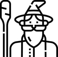 A black and white illustration of a man with a hat and a broom vector