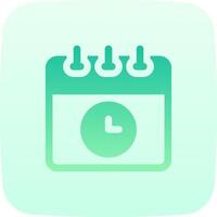 A green calendar icon with a clock on it vector