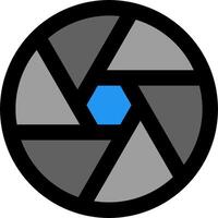 A camera lens with a blue and black circle vector