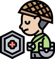 A cartoon man with a shield and a tool vector