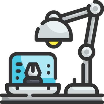 A computer and a lamp on a desk vector